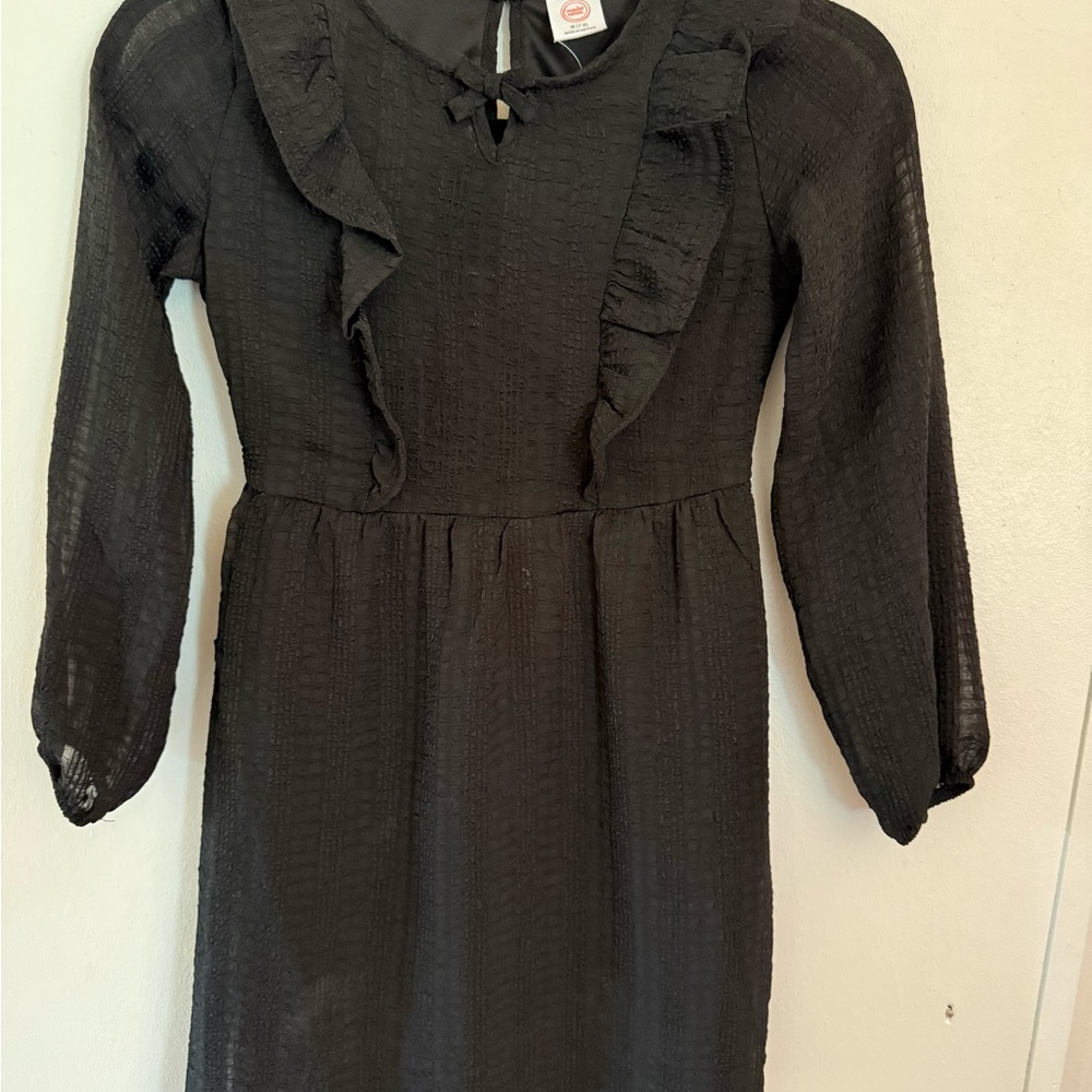 Wonder Nation Black Ruffled Sheath Dress with Bishop Sleeves